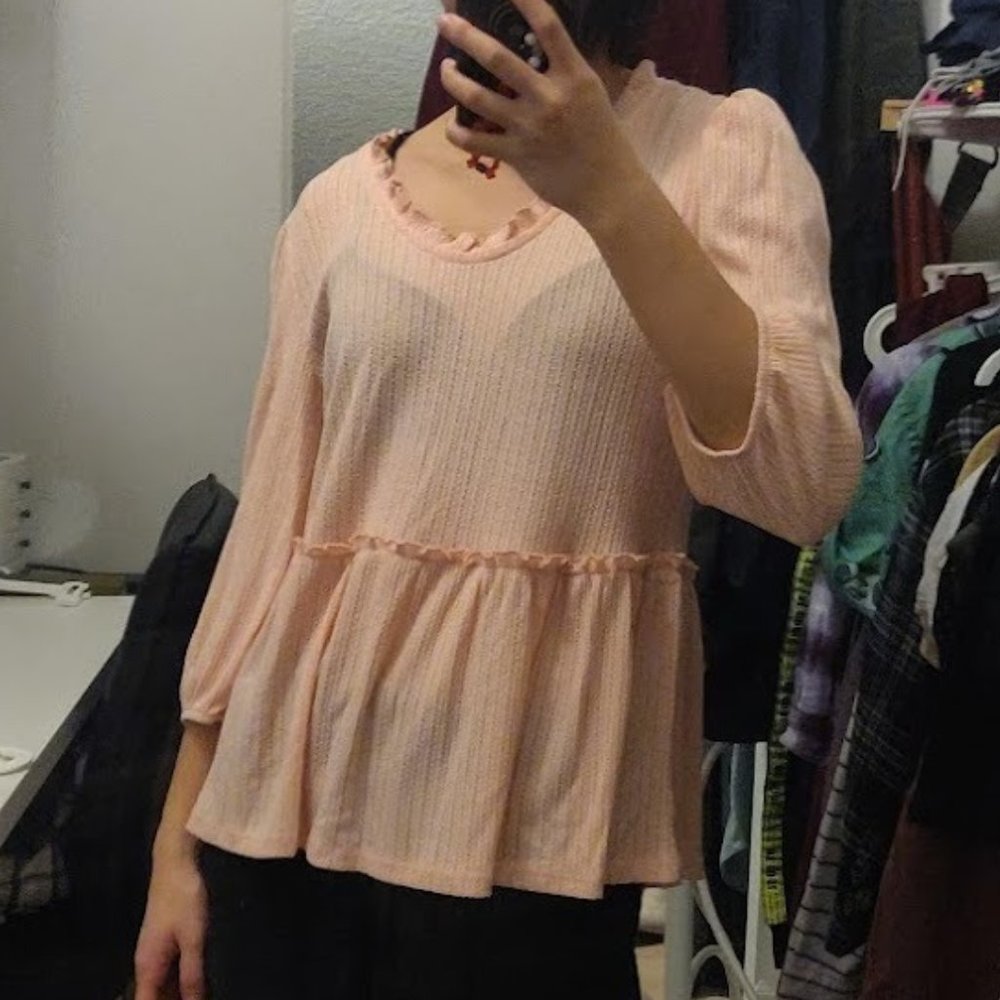 Como Blu Tiered Pink Sheer Blouse, Size S